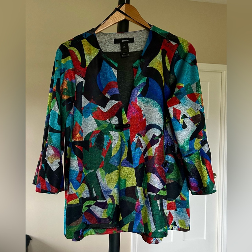Ali Miles Cardigan Jacket Multicolor Art to Wear Bell Sleeve Size Petite L